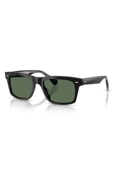 Oliver Peoples 0ov5596su Bold Rectangular Frame Sunglasses With Dark Green Lenses In Black