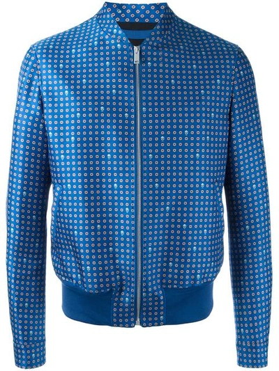 Alexander Mcqueen Printed Wool And Silk-blend Twill Bomber Jacket In Blue + Print