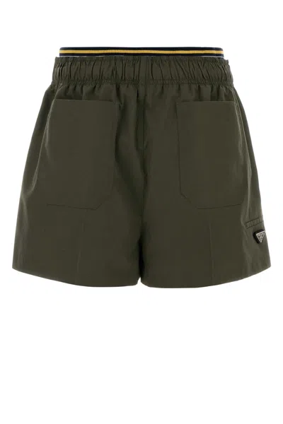 Prada Double Layer Elastic Shorts In Green