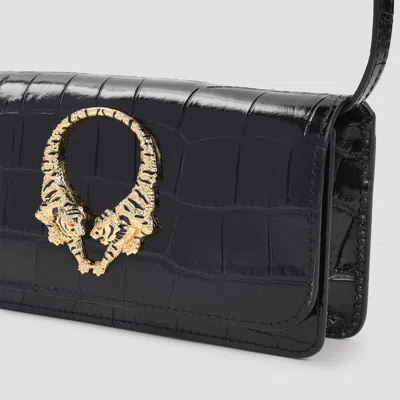 Roberto Cavalli Roar Mini Shoulder Bag Crocodile Gold Strap In Black