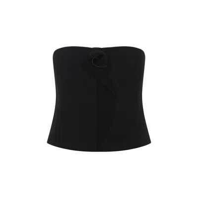 Giorgio Armani Strapless Top Fitted Silhouette Floral Detail In Black