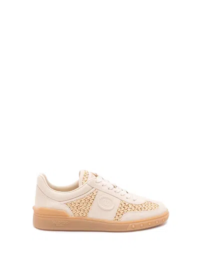 Valentino Garavani Upvillage Sneakers In Woven Raffia In Neutral