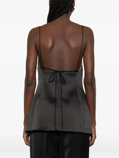 Rohe Paneled Duchesse-satin Peplum Bustier Top In Black