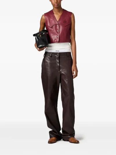 Miu Miu Leather Trousers In Brown