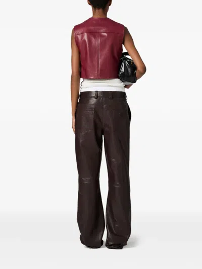 Miu Miu Leather Trousers In Brown