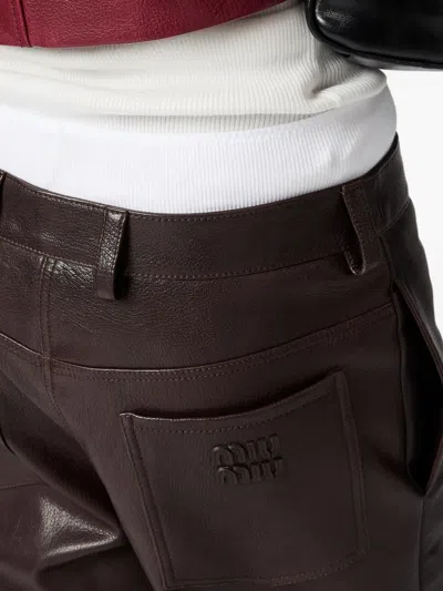 Miu Miu Leather Trousers In Brown