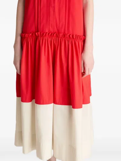 Lee Mathews Charlotte Pintuck Spliced Midi Dress In Red