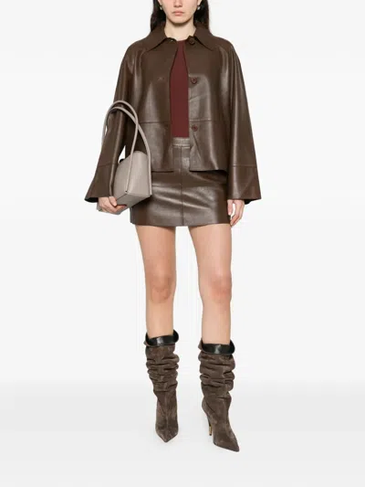 P.a.r.o.s.h Buttoned Leather Jacket In Brown