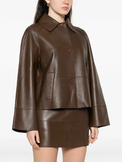 P.a.r.o.s.h Buttoned Leather Jacket In Brown