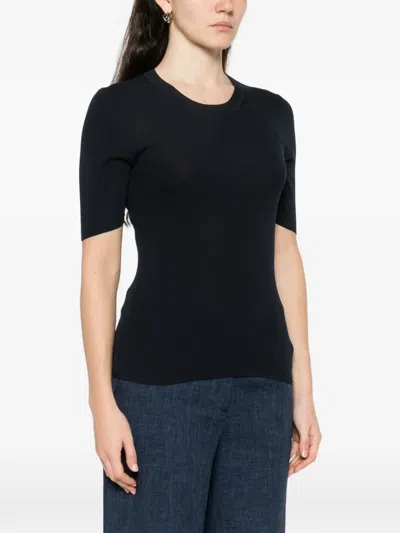 P.a.r.o.s.h Ribbed Short Sleeves Pullover In Blue