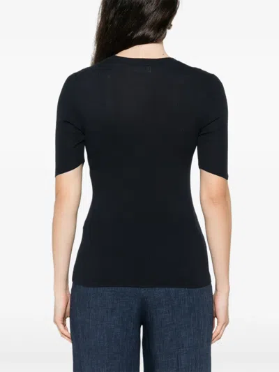 P.a.r.o.s.h Ribbed Short Sleeves Pullover In Blue