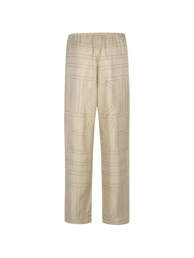 Totême Monogram Silk Straight-leg Ankle Pajama Pants In Brown