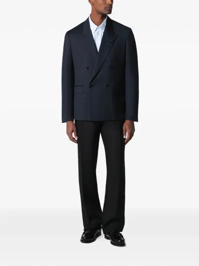 Lardini Iconic Double-breasted Virgin Wool Suit Jacket For Men In Blue
