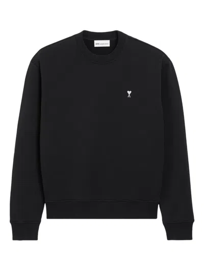 Ami Alexandre Mattiussi Ami Paris Embroidered Crew Neck Sweater With Ribbed Trims In Black
