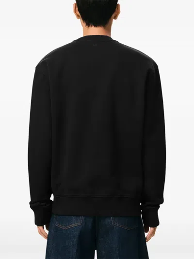 Ami Alexandre Mattiussi Ami Paris Embroidered Crew Neck Sweater With Ribbed Trims In Black