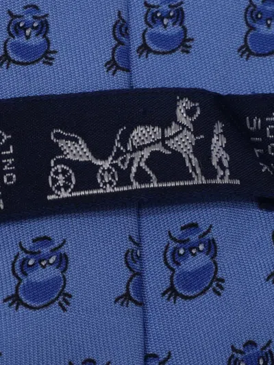 Pre-owned Hermes Owl Printed Tie In Blue
