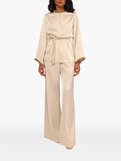 Baruni Samar Flared-sleeves Blouse And Trousers Set In Neutral