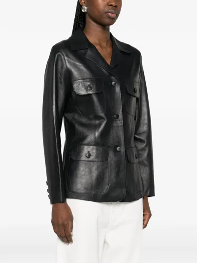 P.a.r.o.s.h Maciock Button-front Leather Jacket In Black