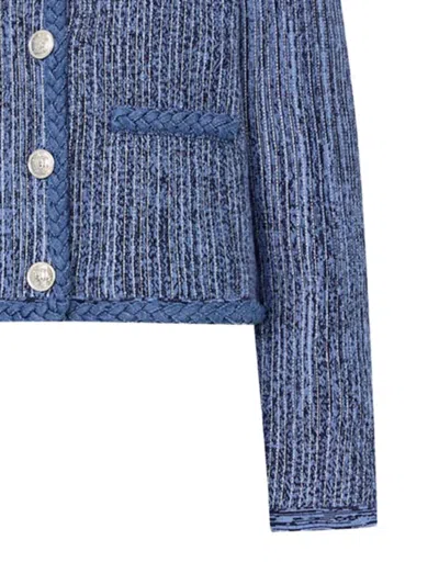 Milly Shayne Pinstripe Knit Cardigan Jacket In Blue Muti