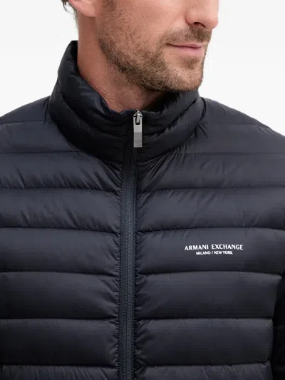 Armani Exchange Zipped Quilted Jacket In Blue