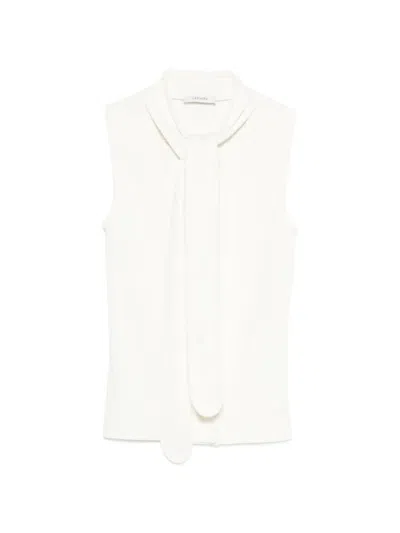 Lemaire Tie-neck Ribbed Stretch-cotton And Linen-blend Jersey Top In White