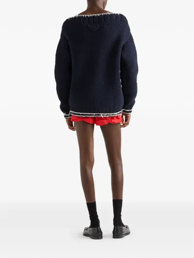 Prada Bootsausschnitt-pullover Aus Wolle In Black