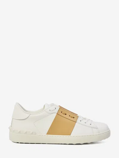 Valentino Garavani Open Sneakers In Leather With Contrast Colored Stripe And Stud Detail In Nude
