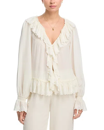 Loveshackfancy Avee Silk Ruffled Blouse In White
