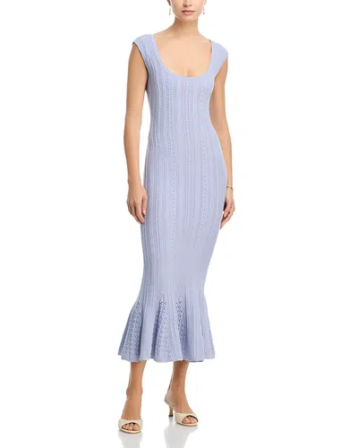 Loveshackfancy Tayleen Pointelle-knit Fluted Midi Dress In Blue