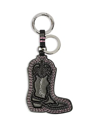 Ganni Western Boot Leather Key Case In Black