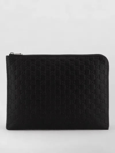 Gucci Leather Gg Emblem Clutch Rectangular Shape In Black