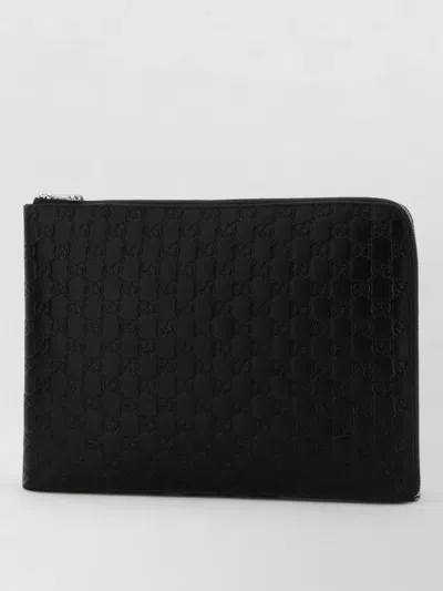 Gucci Leather Gg Emblem Clutch Rectangular Shape In Black