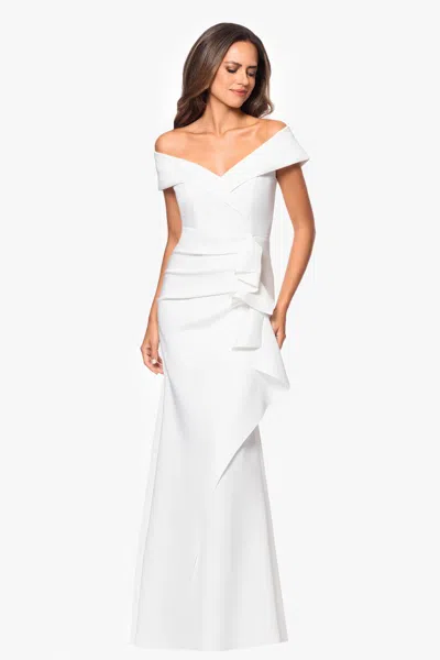 Xscape Evenings Ruffle Off The Shoulder Scuba Gown In White