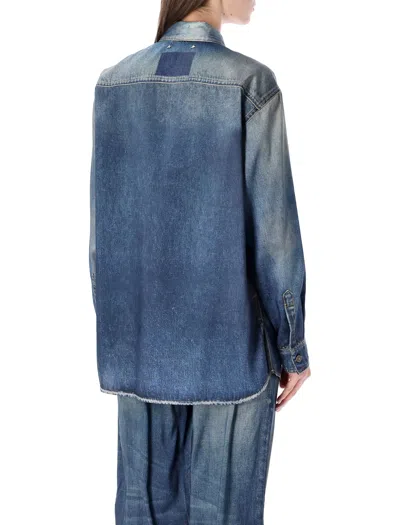 Golden Goose Deluxe Brand Women Oversized Shirt With Denim Print In Blue