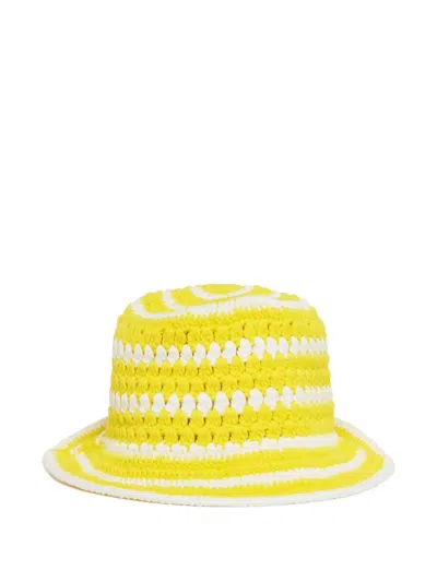 N°21 Striped-pattern Crochet Hat In Yellow