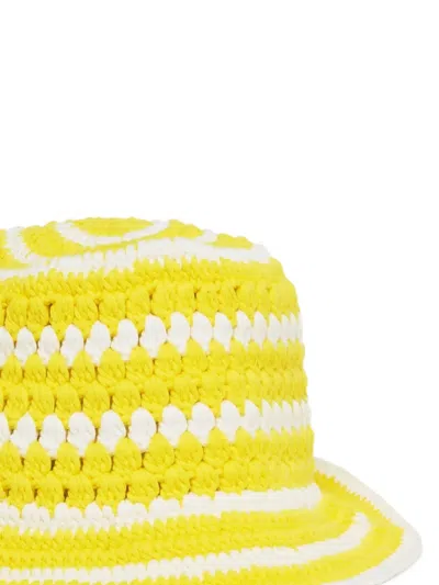 N°21 Striped-pattern Crochet Hat In Yellow