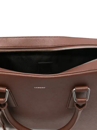 Sandro Reconstituted Leather Briefcase In Brown
