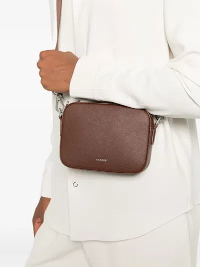 Sandro Mens Cognac Logo-embellished Leather Cross-body Bag In Brown