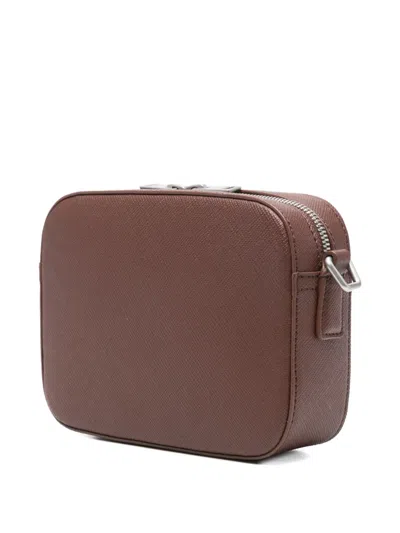 Sandro Mens Cognac Logo-embellished Leather Cross-body Bag In Brown