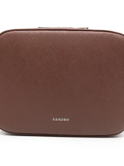 Sandro Mens Cognac Logo-embellished Leather Cross-body Bag In Brown