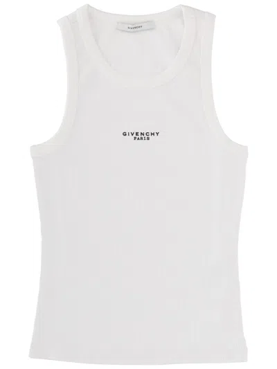 Givenchy White Sleeveless Top With Logo Lettering On The Front In Cotton Stretch Woman In White