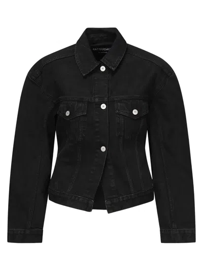 Jacquemus La Veste De Nimes Black Jacket With Rear Belt In Denim Woman In Black