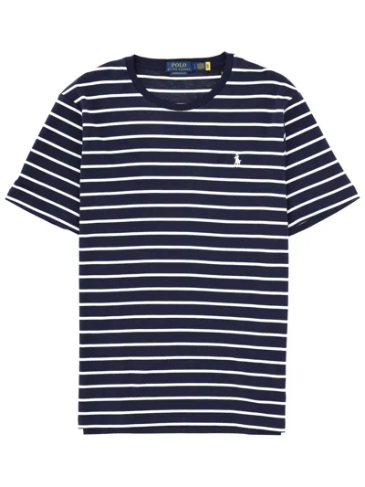 Polo Ralph Lauren Cotton Stripe Polo Pony Slim T-shirt In Black