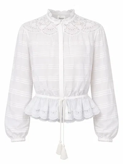 Isabel Marant Étoile Blusa Bianca In Cotone Con Colletto Ricamato Marant Etoile In White