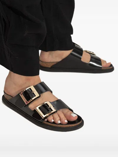 Birkenstock Arizona Droplet Buckle Shiny Leather Sandals In Multi