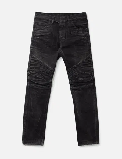 Balmain Biker Panelled Jeans In Black
