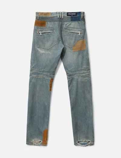 Balmain Biker Denim In Blue