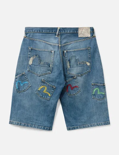 Evisu Multipocket Denim Shorts In Blue