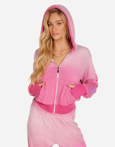 Lauren Moshi Butterfly Heart Crop Zip Hoodie In Pink