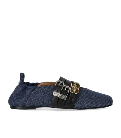 Ganni Sue Denim Ballerina Flats Dark Blue Vintage